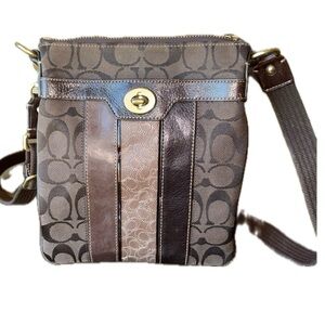 Coach Crossbody Bag Womens Brown Canvas Detachable Shoulder Strap Turn Lock